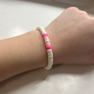 Pink and white clay bead bracelet